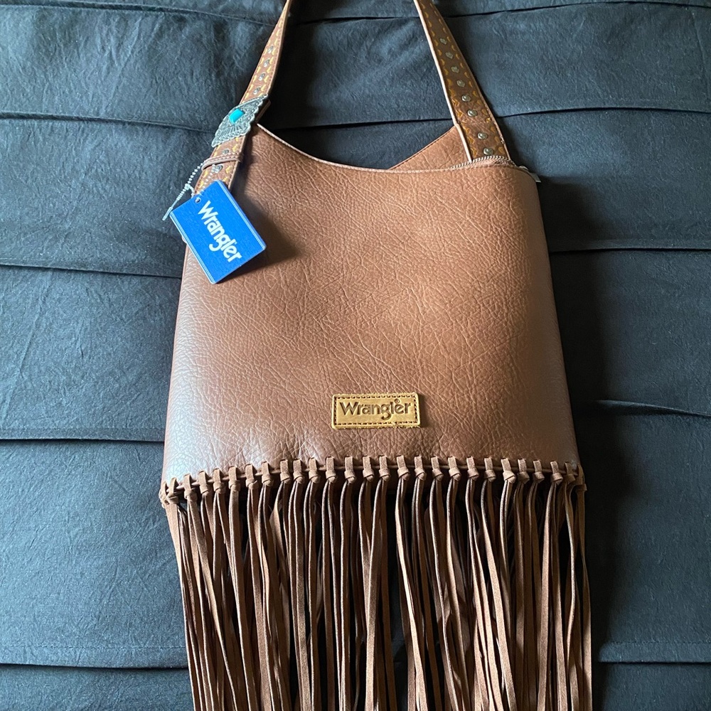 Wrangler Brown Fringe Shoulder Bag with Studded Strap